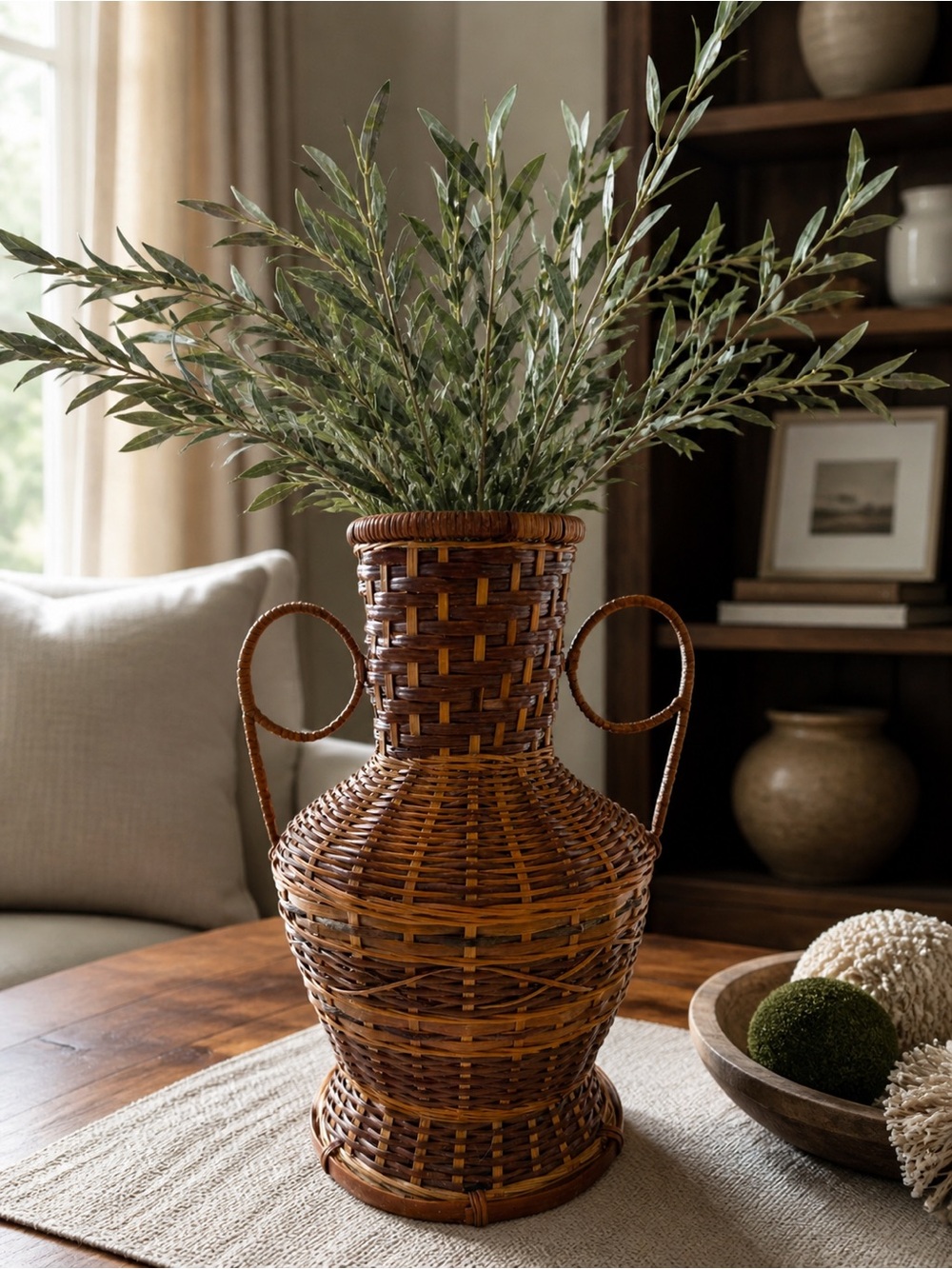 Vintage Woven Wicker Decorative Vase  9” tall
